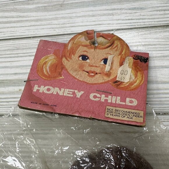 Honey Child Baby Girl Doll Plastic Brown Hair Blue Stripe Dress VTG Hong Kong 7" - Picture 4 of 10